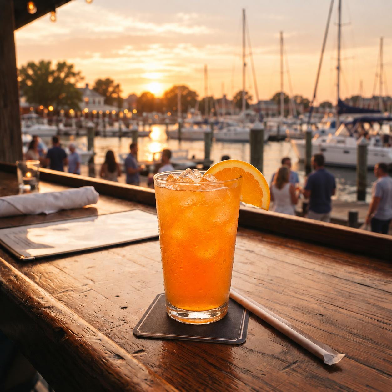 Orange crush cocktail in a clear glass with an orange garnish